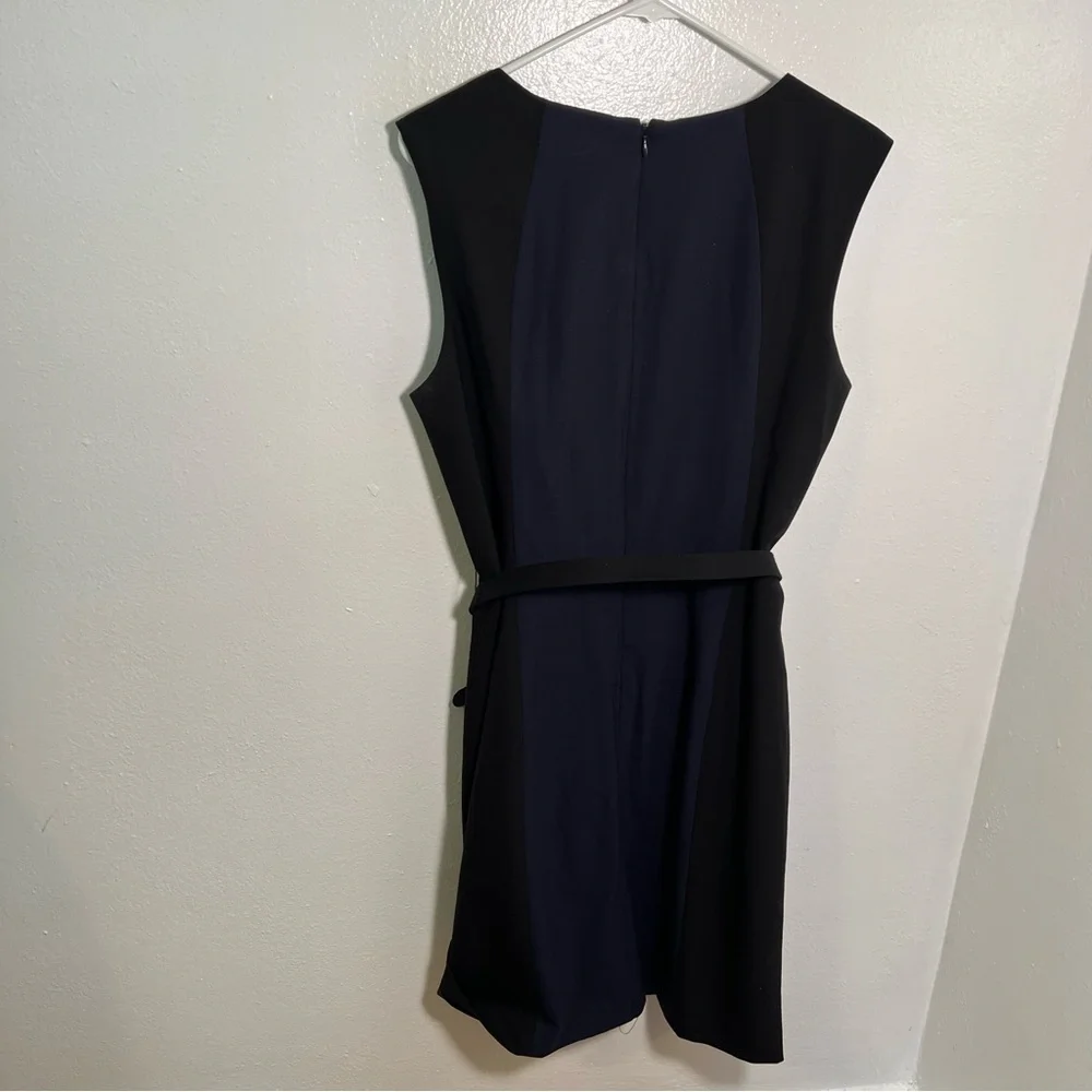 Banana Republic Womens Size 14 Wool Colorblock Sheath Dress Navy Blue Black Belt